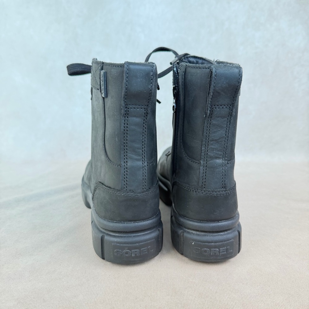 Sorel Explorer Black Leather Lace-Up Combat Boots Side Zip Women size 8 - Picture 8 of 14